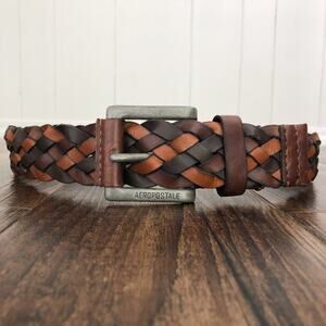 Aeropostale Y2K Wide Woven Leather Belt Rugged Durable Mens Size Medium Brown